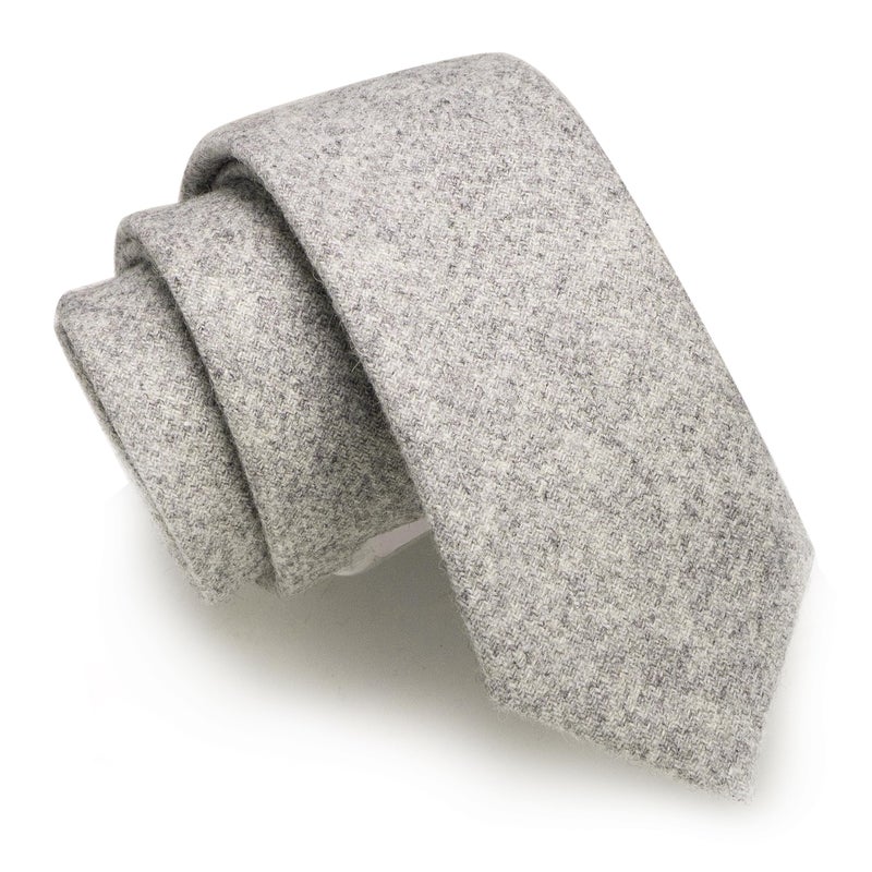JEMYGINS Gray Cashmere Wool Necktie and Pocket Square, Hankerchief and Tie Clip Sets for Men (6) - Image 3